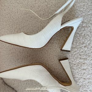 White Nine West  Croc-Embossed Slingback High Heels